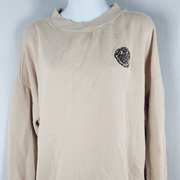 Aerie Women's Beige Smiley Crew Neck Long Sleeve Gateway Casual Sweatshirt Sz S - Picture 2 of 8